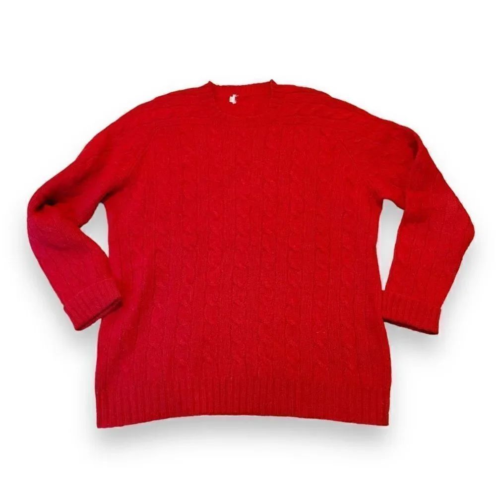 Vintage 80s Red Wool Cable Knit Crewneck Sweater Holiday Women’s Size 44 (Large)